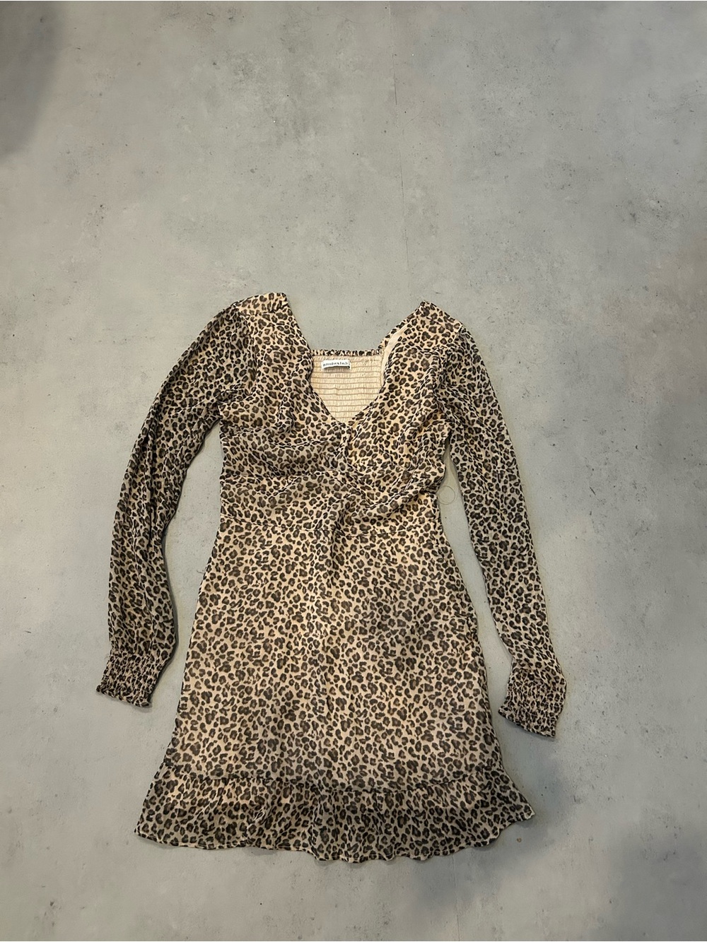 Abercrombie & Fitch Beige and Black Leopard-Print Long-Sleeve Mini Dress